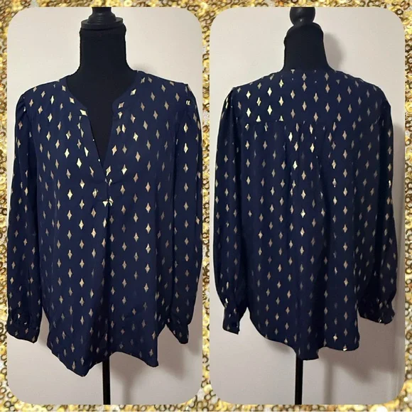 Navy Blue and Gold Women's Top - Picture 1 of 4